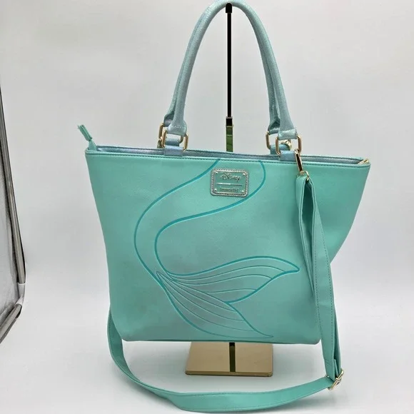 Loungefly‎ Disney The Little Mermaid Rare HTF Tote & Wallet Aqua Bag Charm Ariel
